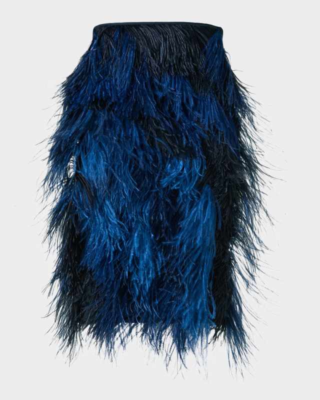 Alysons Cyanotype Print Feather Pencil Skirt